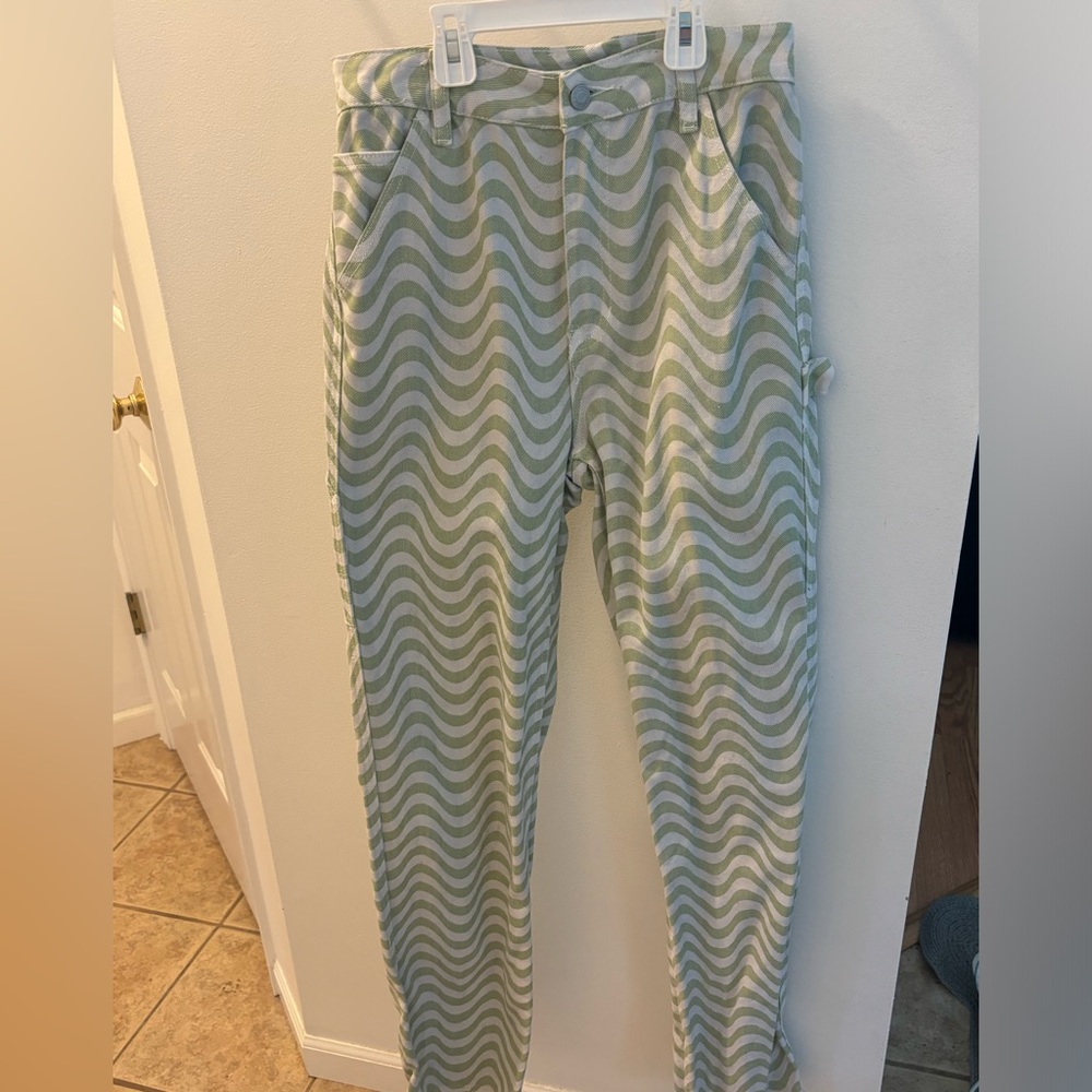 Squiggly green carpenter pants!